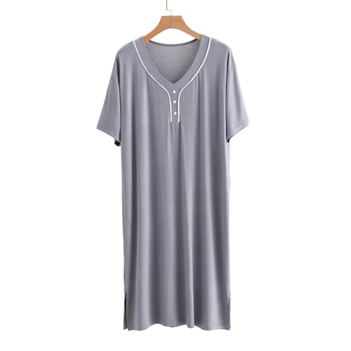 Men's Short Sleeve V Neck Henley Nightgowns, Mens Classic Modal Pajamas Ultra Soft Nightshirt Loose fit Nightdress4