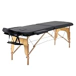 Panana Portable Massage Table Folding Lightweight Beauty Salon Spa Bed Therapy Couch (Black, 2-Section, Wood Leg)