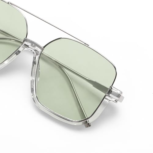 Image of GUVIVI Retro Oversized Aviator Sunglasses for Women Men Square Double Bridge Pilot Sun Glasses 70s Trendy Shades
