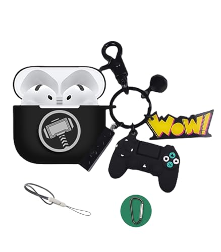 Compatible with Airpods 4 ケース 可愛い キャラクター エアーポッズ4保護カバー イヤホンケース オシャレ TPU 材? 分離式 全面保護 着脱簡単 カラビナ付 耐衝撃 (A6)