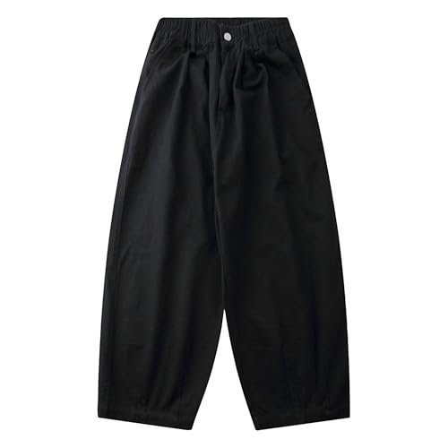 Maiyifu-GJ Men's Baggy Wide Leg Jeans Hip Hop Casual Denim Pants Relaxed Fit Fashion Streetwear Jean Trousers (Black,Large)