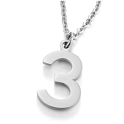 iMETACLII Números Arábigos Número 3 Colgante, Collar de Mujer Hombre, Acero Inoxidable, Ajustable Cadena Cuerda