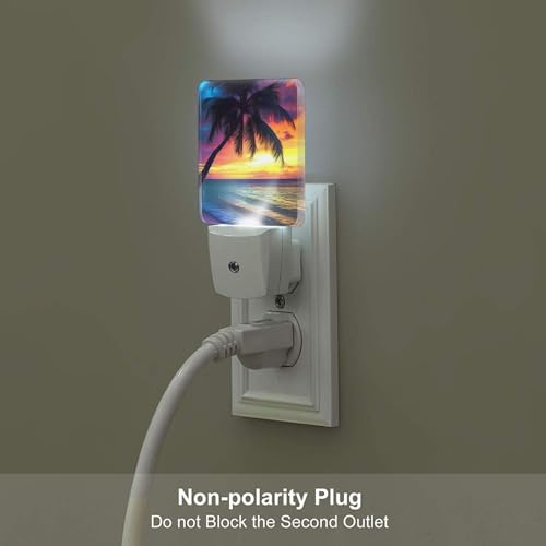 Image of Sunset Beach Night Light Set of 2, Coconut Tree Auto Sensor LED Dusk-to-Dawn Nightlights, Plug-in Sensor Lamp for Bedroom Bathroom Kitchen Hallway Stairs Decorative