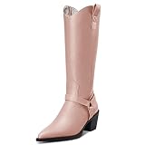 Aachcol Mujer Western Cowboy Botas Caña Media Pull-Up Puntiaguada Punta Chunky Ancho Medio Heel Dress Zapatos Ante Cremallera de Compras Beige 6.5 CM 39 EU