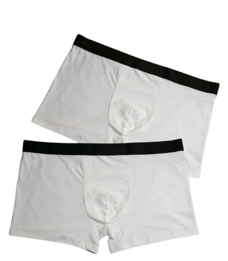 Men's White Boxer Briefs, Cotton Trunks with Black Waistband, Pack of 2-image-24