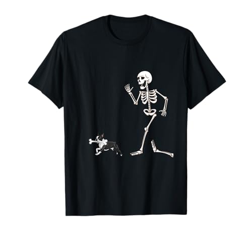 Funny Halloween Boston Terrier and Skeleton T-Shirt