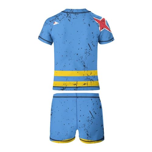 Retro Aruba FlagChildren's Casual Swimsuit Set - Simple and Versatile6-7Y（110cm）3