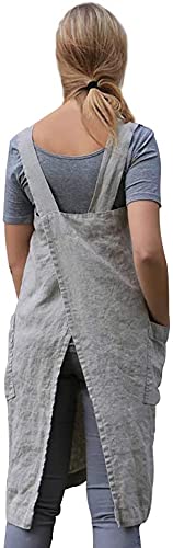 Yesdood Cotton Linen Apron Cross Back Apron For Women With Pockets Pinafore Dress For Baking Cooking, Purple #TOP2