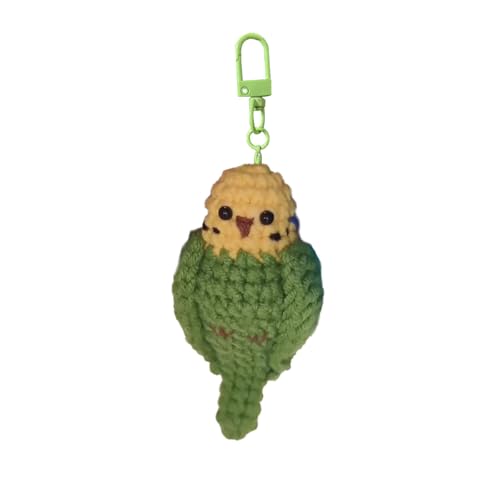 LTGICH Crochet Bird Keychain, Handmade Weaving Parrot, Bag Pendant, Key Ring, Car Accessories, Gift for Friends, Family, kids (Green)