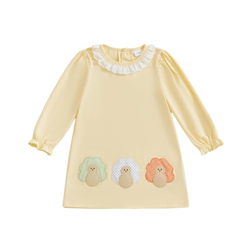 Toddler Girl Thanksgiving Dress Kids Turkey Outfit Little Girls Crewneck Ruffle Long Sleeve Fall Winter Dresses