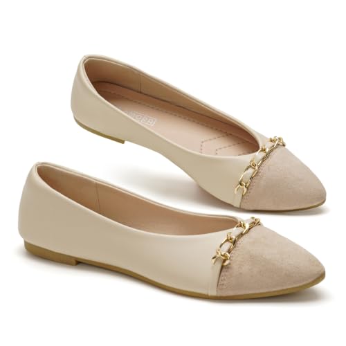 GLAMORA Bailarinas Manoletinas Mujer Elegantes Zapatos Planos Punta Fina Bicolor con Cadena Dorada Calzado de Vestir Oficina Ceremonia Eventos bg-40 GLAMORA Bailarinas Manoletinas Mujer Elegantes Zapatos Planos Punta Fina Bicolor con Cadena Dorada Calzado de Vestir Oficina Ceremonia Eventos bg-40