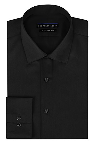Geoffrey Beene Trim Fit No Iron Solid Sateen Dress Shirt- Black size 18/37