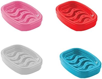 Soap Dish Plastic Bathroom Shower Soap Holder with Drainage easy to clean Soap Containers Tray for Bathrooms,Travel , Sponge Storage- Assorted Color Pack of 1