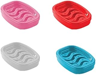 Soap Dish Plastic Bathroom Shower Soap Holder with Drainage easy to clean Soap Containers Tray for Bathrooms,Travel , Sponge Storage- Assorted Color Pack of 1