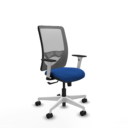 Piqueras y Crespo   Silla Oficina Calidad Precio Zulema con Reposabrazos Blancos y Negros, Apoyo Lumbar Regulable en Altura. Equipado con Sincro 3 Posiciones y Espuma de Corte. Gris/Azul