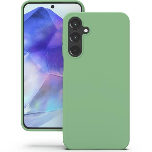 YATWIN Coque pour Samsung Galaxy A55, Coque TPU Aspect Silicone Liquide avec Doublure, Protection Caméra et Écran 1mm, Fine et Légère, Anti-Rayures, Vert...