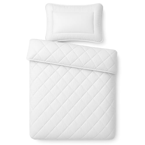 Julido Kinder Betten-Set 2-teilig, Steppdecke 100x135cm und Kissen 40x60cm, Bettdecke und Kopfkissen mit Mikrofaser Bezug, Oeko-Tex, weiß
