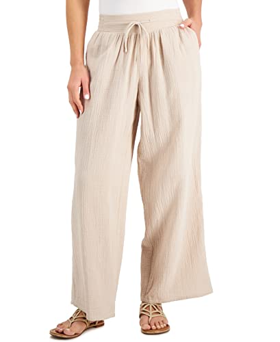 JM Womens Petite Cotton Gauze Wide-Leg Pants Sugar Sand PXS