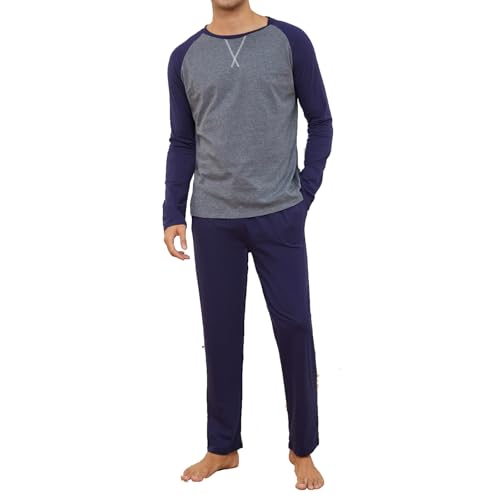 Men's Pajama Set 100% Cotton Mens Pjs Sets Long Sleeve T-Shirts and Pants Sleepwear Lightweight Soft Loungewear