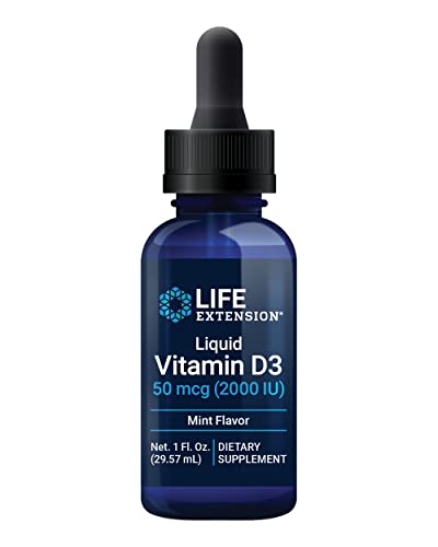 Life Extension Liquid Vitamin D3, 50 mcg (2000 IU), Immune System Support, Bone Health, Whole-Body Health, unflavored, Gluten-Free, Non-GMO, 29.57 ml