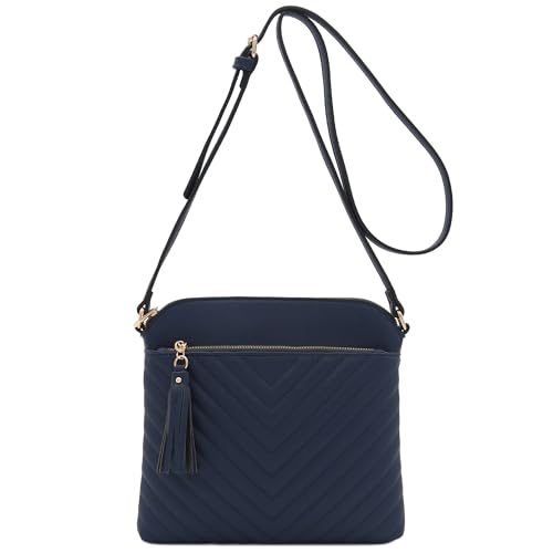 Image of FashionPuzzle Chevron Quilted Medium Crossbody Bag with Tassel Accent