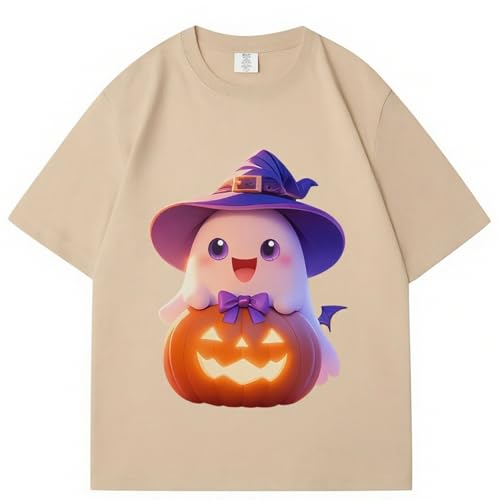 IRUD Halloween Shirts for Women - Pumpkin Ghost Wizard Hat Pattern Round Neck Short Sleeve - image 2