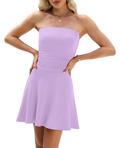 Image of OFEEFAN Womens Tube Dresses Strapless Homecoming Graduation Formal Party Club Mini Dress Date Outfits