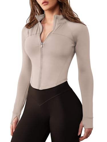 GYM RAINBOW Jaqueta feminina de treino com zíper, leve, slim fit, cropped para corrida, academia, co