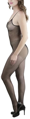 Image of ToBeInStyle Women's Bodystocking Crotchless Peek-A-Boo Fishnet Lace Bodysuit