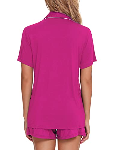 Image of Pjmlifecoco Women's Modal Pajama Set Short Sleeve Button Down Two Piece Soft Sleepwear with Shorts Loungewear S-XXL