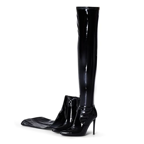 Elisabet Tang Thigh High Boots Over the Knee Boots for Women,Sexy 4.3 inch Stilettos High Heels Boots Stretch Suede Long Pointed Toe Shoes2
