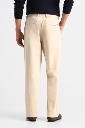 Image of SNITCH Men Casual Wear Trousers | Relaxed Fit Solid Plain Front Straight Leg Design | Breathable Cotton Blend & Medium-Stretch Fabric for All Day Comfort & Everyday Use
