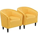 Yaheetech Yellow Chairs Set of 2, Accent Chair for Bedroom, Armchair for Living Room, Velvet Fabric Club Chair with Soft Padded Seat and Sturdy Legs for Bedroom Waiting Room, Yellow