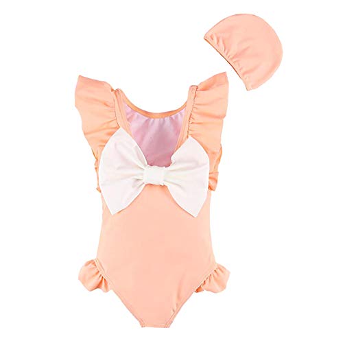 Toddler Baby Girls Swimsuit One-Piece Swimwear Ruffled Backless Bathing Suit 2Pcs Set Tankini (Pink, 5-6X)
