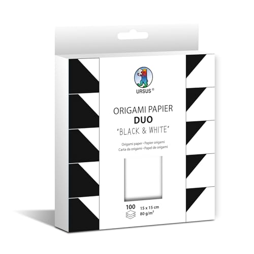 URSUS 22905599F - Papel Origami duplo, 100 folhas 80 g/m², tamanho 15 x 15 cm, papel dobrável de cor pelos dois lados em branco e preto, Incl. Instruções de dobra, Paper, Black & White, normal
