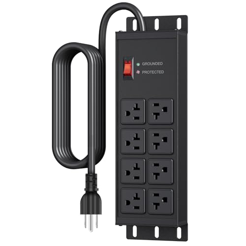 JUNNUJ Heavy Duty Surge Protector Power Strip 4800J, Garage Metal 8 Outlets 20 Amp 12 Gauge, High...