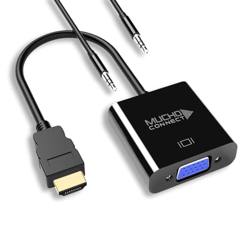 Image of HDMI to VGA Adapter (1080P Full HD, Gold-Plated) with Audio Cable - HDMI Male to VGA Female Converter for Laptop, PC, Projector, Monitor, HDTV (Black)