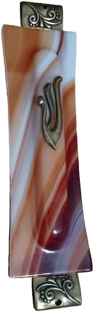 Glass Mezuzah Handmade by Shachar Glass Art Color Brown and White (2BB)