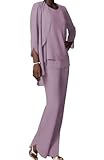 3 PCS Pantsuits for Women Evening Party Chiffon Wisteria Mother of The Bride Pant Suits for Women Dressy Casual US 14