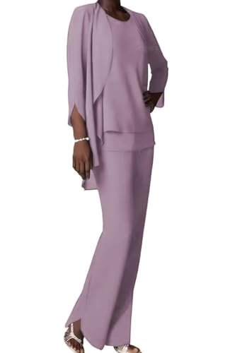 3 PCS Pantsuits for Women Evening Party Chiffon Wisteria Mother of The Bride Pant Suits for Women Dressy Casual US 14