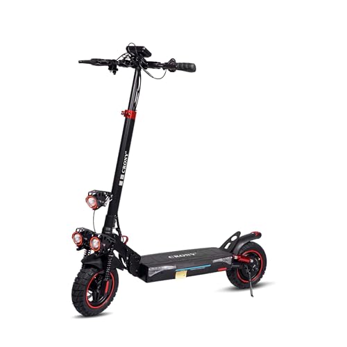 CRONY T4 Electric Scooter with Big LCD Display 2000W Motor 40-65KM/H Speed Smart App Control Triple LED Headlamps & Foldable Design with Smart Lock & Flashing Mode Front/Rear Suspension