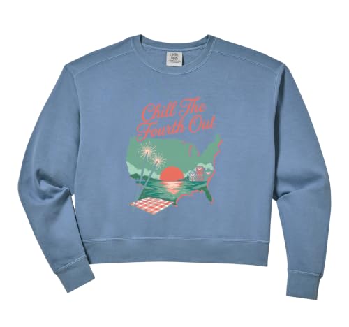 Womens Chill The Fourth Out Retro USA Lake Picnic Sunset