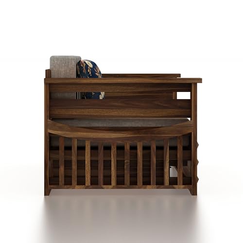 Image of Ganpati Arts Solid Sheesham Wood Diamond 3 Seater Sofa Cum Bed with Storage and Side Pockets for Living Room Wooden Furniture Sofa Bed for Home - Teak Finish 1 Year Warranty