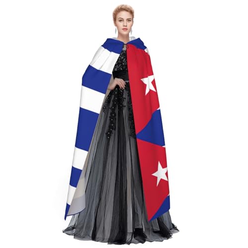 Cape à capuche imprimé drapeau cubain médiéval pour cosplay Halloween