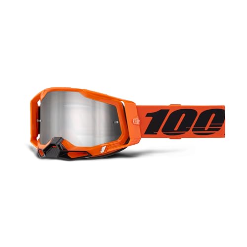 100% Racecraft 2 - Gafas para bicicleta de montaña y motocross, gafas para motocross y ciclismo de montaña, color naranja neón, lente de espejo plateado