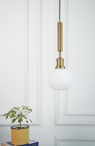 Image of Divine Trends Globe Hanging Pendant Light Antique Brass Finish with Frosted Milky White Glass | Hanging Lamp for Living Room | Pendant Ceiling Lamp - Pack of 1