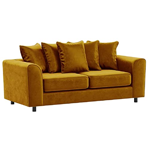 Brooklyn Gold 3 Seater Sofa Plush Velvet Full Foam seating Scatter Back (Gold, 3 Seater)