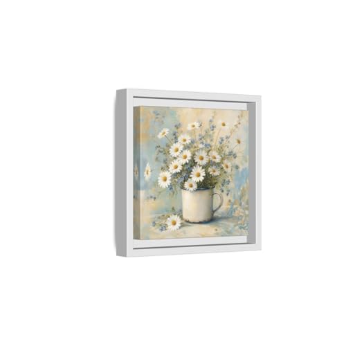 Tableau de marguerites premium avec cadre blanc de 3 cm
