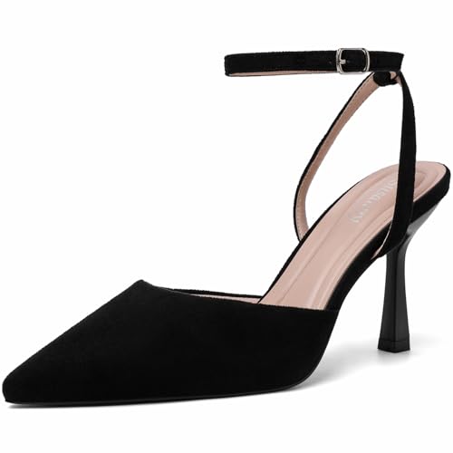 Susanny Black Stiletto Heels for Women Dressy Closed Toe Ankle Strap Black Kitten High Heels Sexy...