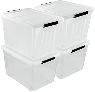 Leendines 70 Liter Plastic Boxes with Lids and Wheels, Large Storage Boxes Set of 4
